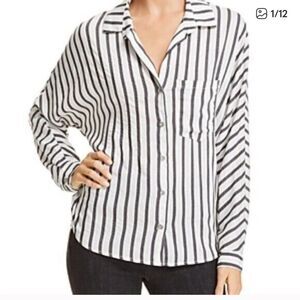 Bella Dahl Metallic Striped Button Back Shirt in Black White Womens Size XS